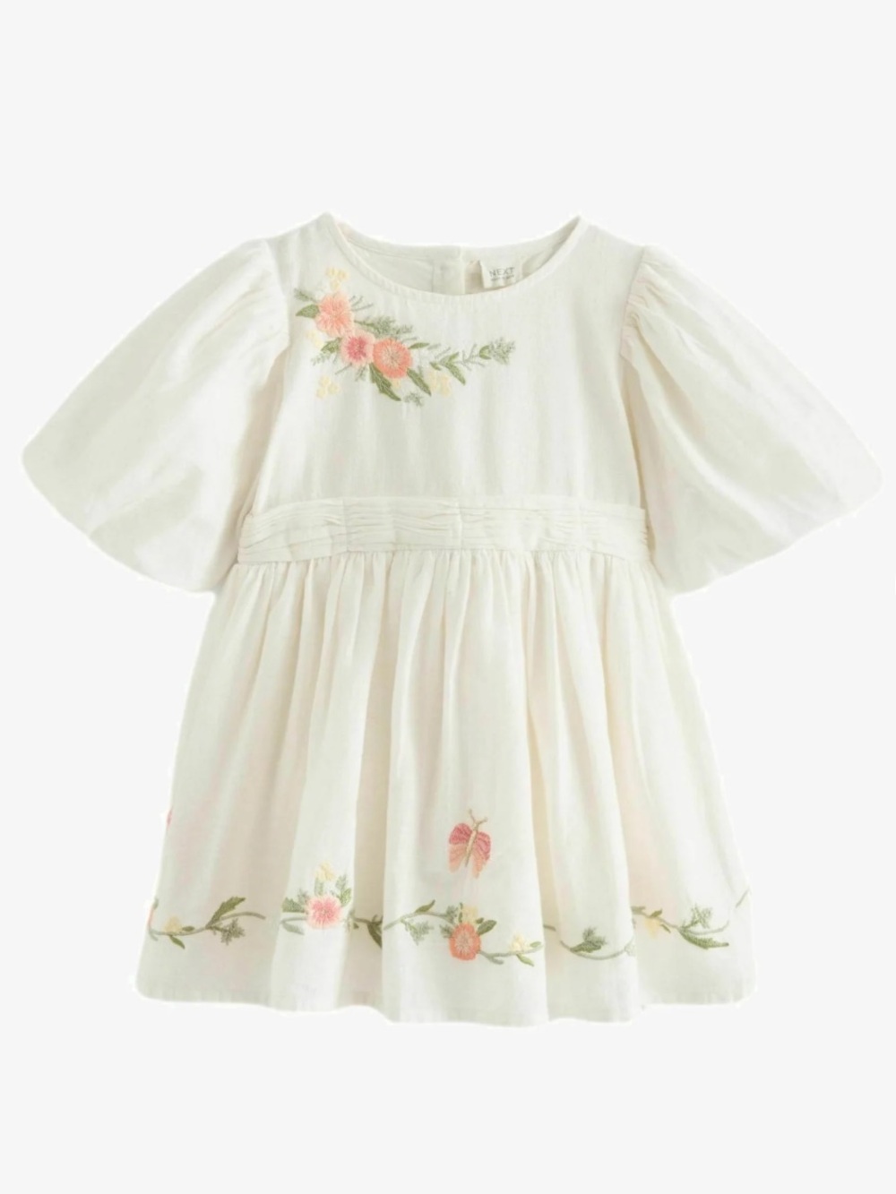 Little Girls Toddler Baby NEXT Day Dress Linen Cotton Flower NWT 3T/4T NWT White